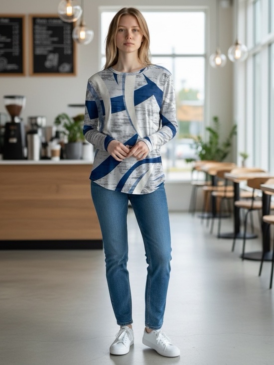 Infinite Style Tops - 🌻 Infinite Style Geometric Print - Long Sleeve - T-Shirt #540